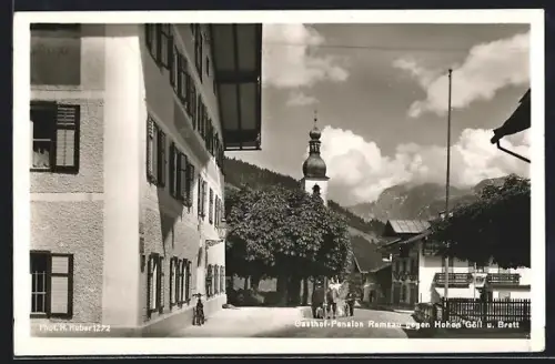 AK Ramsau / Obb, Gasthof-Pension Ramsau gegen Hohen Göll und Brett