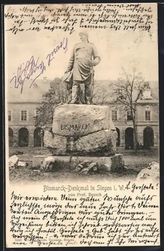 AK Siegen i. W., Bismarck-Denkmal u. Gebäude