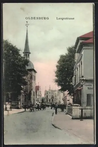 AK Oldenburg / Gr., Langestrasse mit Kirche