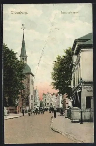 AK Oldenburg / Gr., Langestrasse, Partie mit Kirche