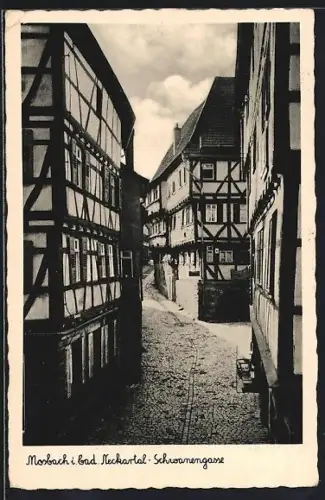 AK Mosbach / Baden, Schwanengasse, Fachwerkhäuser, Strassenpartie