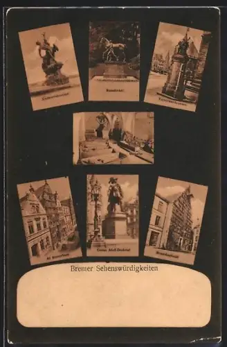 AK Bremen, Germania-Brunnen, Rosselenker, Turmbläserbrunnen