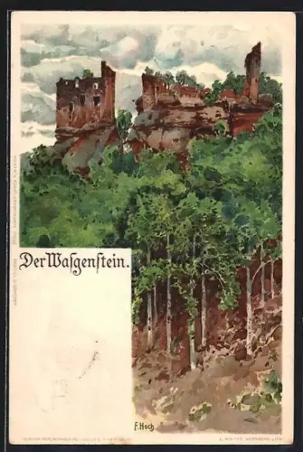 Lithographie Wasgenstein, Burgruine Wasgenstein