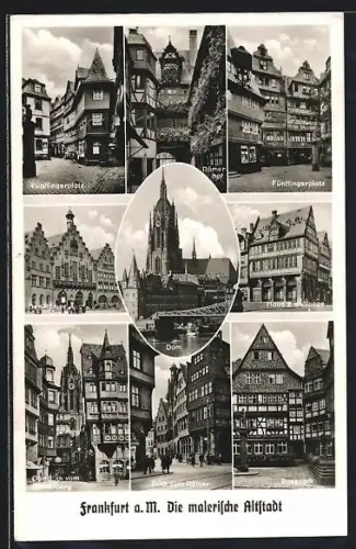 AK Alt-Frankfurt, Dom, Römer, Fünffingerplatz, malerische Altstadt