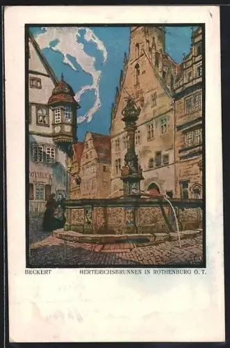 Lithographie Rothenburg o. T., Herterichsbrunnen