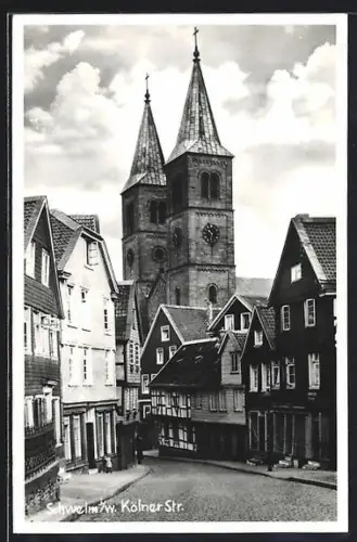 AK Schwelm i. W., Kölner Str., Kirche, Fachwerkhäuser