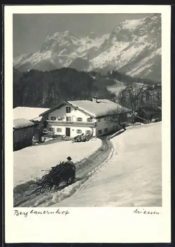 AK Ramsau / Obb, Bergbauernhof im Winter
