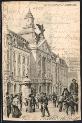 Künstler-AK Karlsruhe, Reichspost-Gebäude