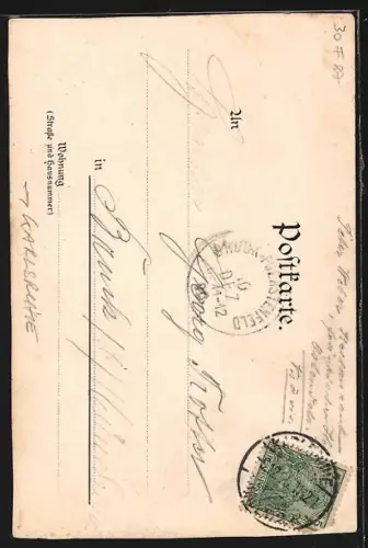 Künstler-AK Karlsruhe, Reichspost-Gebäude