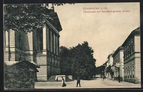 AK Oldenburg i. Gr., Strasse Theaterwall, Grossherzogliches Theater