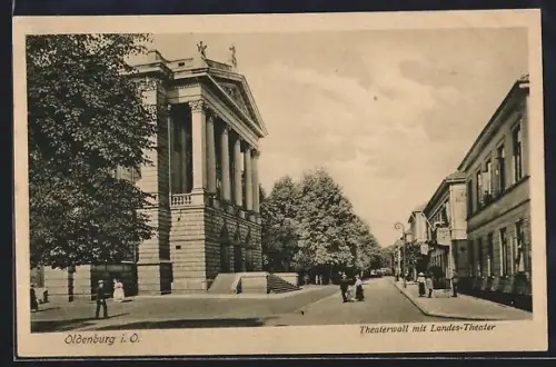 AK Oldenburg i. O., Strasse Theaterwall, Landes-Theater