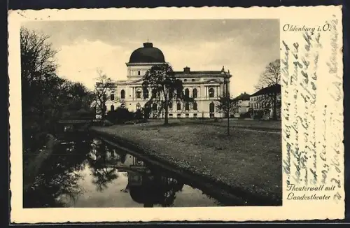 AK Oldenburg i. O., Strasse Theaterwall mit Landestheater