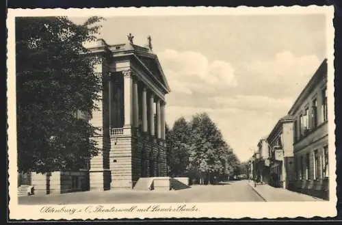 AK Oldenburg i. O., Strasse Theaterwall mit Landestheater