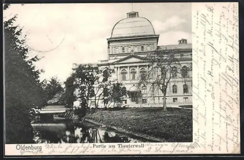 AK Oldenburg / Gr., Strassenpartie am Theaterwall