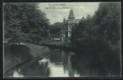 AK Oldenburg, Staugrabenstrasse, Partie am Staugraben