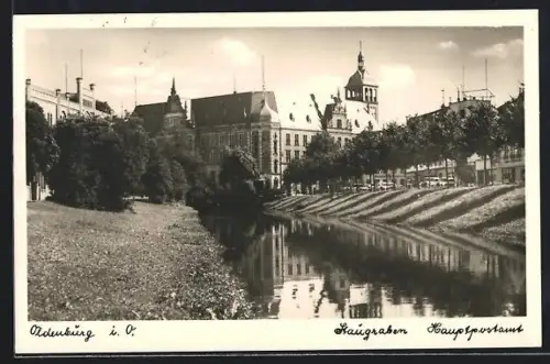 AK Oldenburg i. O., Hauptpostamt mit Staugrabenstrasse