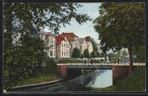 AK Oldenburg / Gr., Staugrabenstrasse mit Brücke