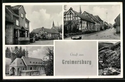 AK Greimersburg, Kirche, Fachwerkhäuser