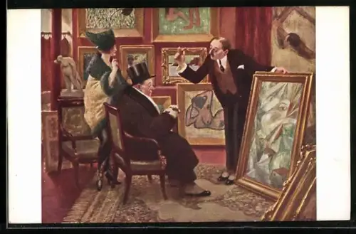 Künstler-AK Albert Guillaume: Die Anempfehlung, Kunsthändler