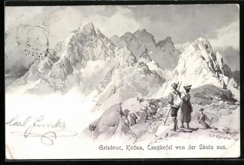 Künstler-AK Edward Theodore Compton: Wanderer auf der Langkofel
