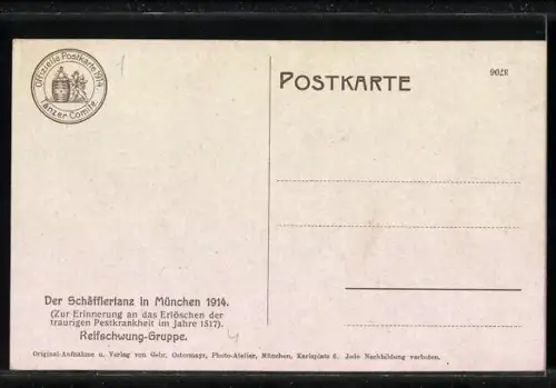 AK München, Schäfflertanz 1914, kostümierte Reifschwung-Gruppe
