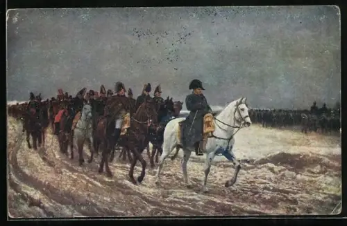 AK Napoleon reitet in die Schlacht, 1814