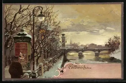 Künstler-AK Theodor Guggenberger: Mittwoch, Stadtbrücke an einem fahlen Wintertage