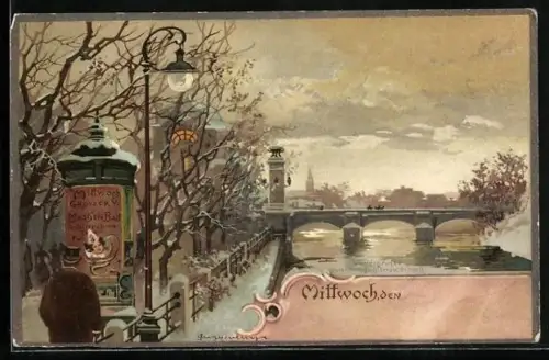 Künstler-AK Theodor Guggenberger: Mittwoch, Stadtbrücke an einem fahlen Wintertage