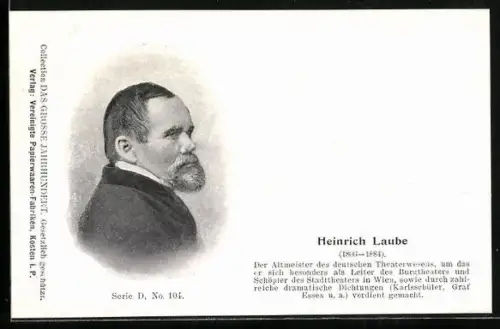 AK Portrait des Dichters Heinrich Laube