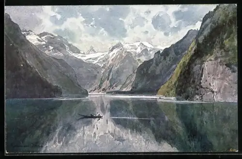 Künstler-AK Edward Harrison Compton: Uferpartie am Königsee