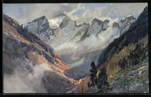 Künstler-AK Edward Harrison Compton: Badgastein, Blick auf Ankogl aus dem Anlauftal
