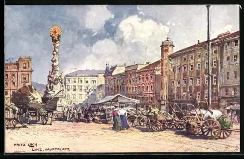 Künstler-AK Fritz Lach: Linz, Hauptplatz