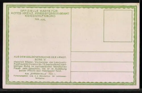 Künstler-AK Rotes Kreuz, Kriegsfürsorgeamt Nr. 495, Fr.Jung: Artillerist kämpfte bis zum letzten Atemzug gegen den Feind