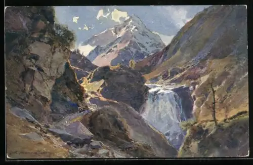 Künstler-AK Edward Harrison Compton: Gebirgsblick mit Bärenfall