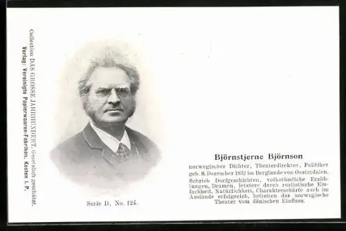 AK Portrait des Norwegischen Dichter-Theaterdirektor und Politikers Björnstjerne Björnson