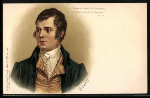 Lithographie Burns, Portrait, Vers von Burns