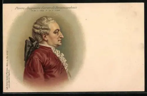 Lithographie Portrait Pierre-Augustin Caron de Beaumarchais