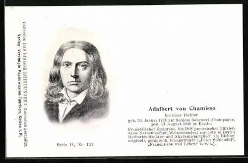 AK Portrait des Dichters Adalbert von Chamisso