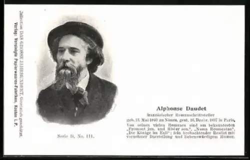 AK Schriftsteller Alphonse Daudet, Portrait und Lebenslauf
