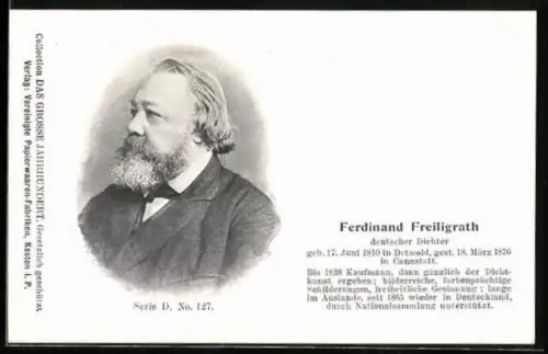 AK Ferdinand Freiligrath, deutscher Dichter
