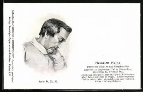 AK Heinrich Heine, Deutscher Dichter und Schriftsteller, 1797-1857