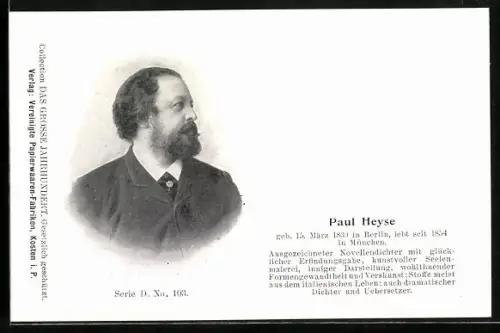 AK Portrait Paul Heyse, Novellendichter