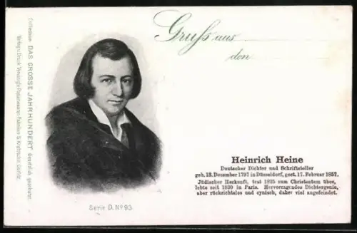 AK Portrait Schriftsteller Heinrich Heine in elegantem Jackett