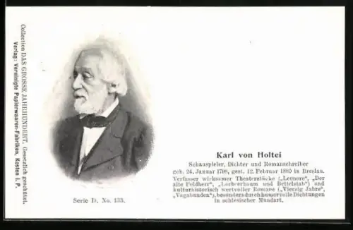 AK Karl von Holtei, Portrait und Kurzvita des Dichters
