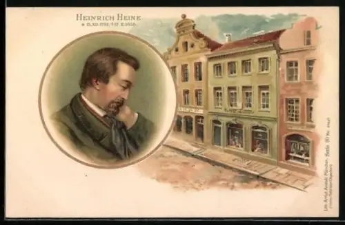 Lithographie Portrait Heinrich Heine, Haus der Dichters