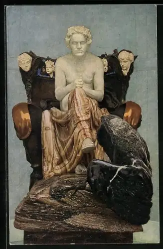 Künstler-AK Max Klinger: nackter Beethoven mit Tuch bedeckt auf einem Sofa