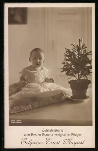 AK Erbprinz Ernst August, Babybild mit kleinem Christbaum