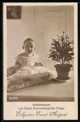 AK Erbprinz Ernst August, Babybild mit kleinem Christbaum