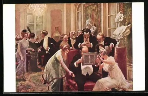 Künstler-AK Albert Guillaume: Le Frago, ein Fragonard in eleganter Gesellschaft