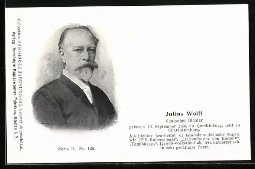 AK Dichter Julius Wolff, Portrait, geb. 16.09.1834, Vers